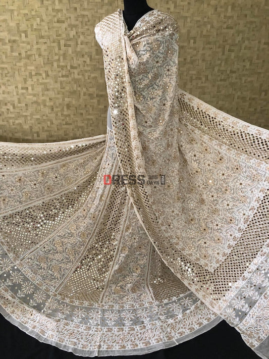 White Mirror And Gota Patti Chikankari Lehenga Set