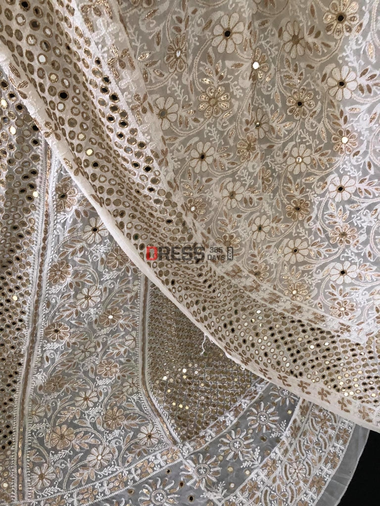 White Mirror And Gota Patti Chikankari Lehenga Set
