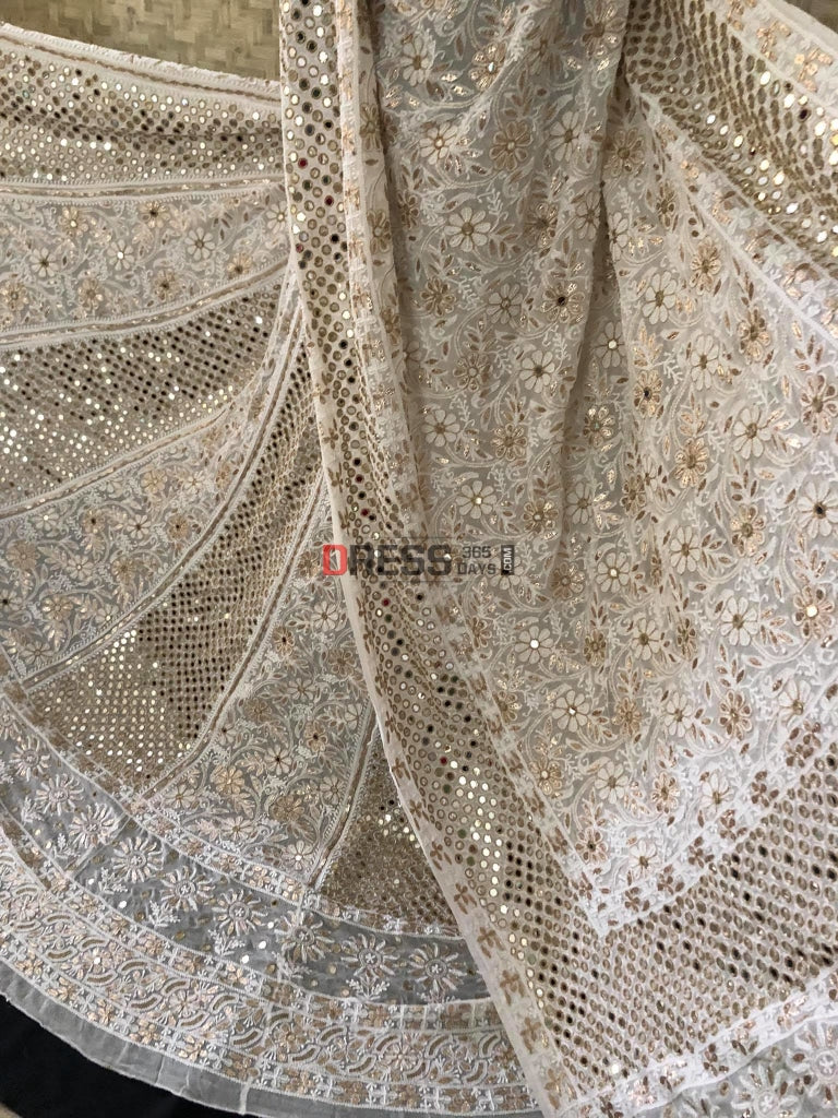 White Mirror And Gota Patti Chikankari Lehenga Set