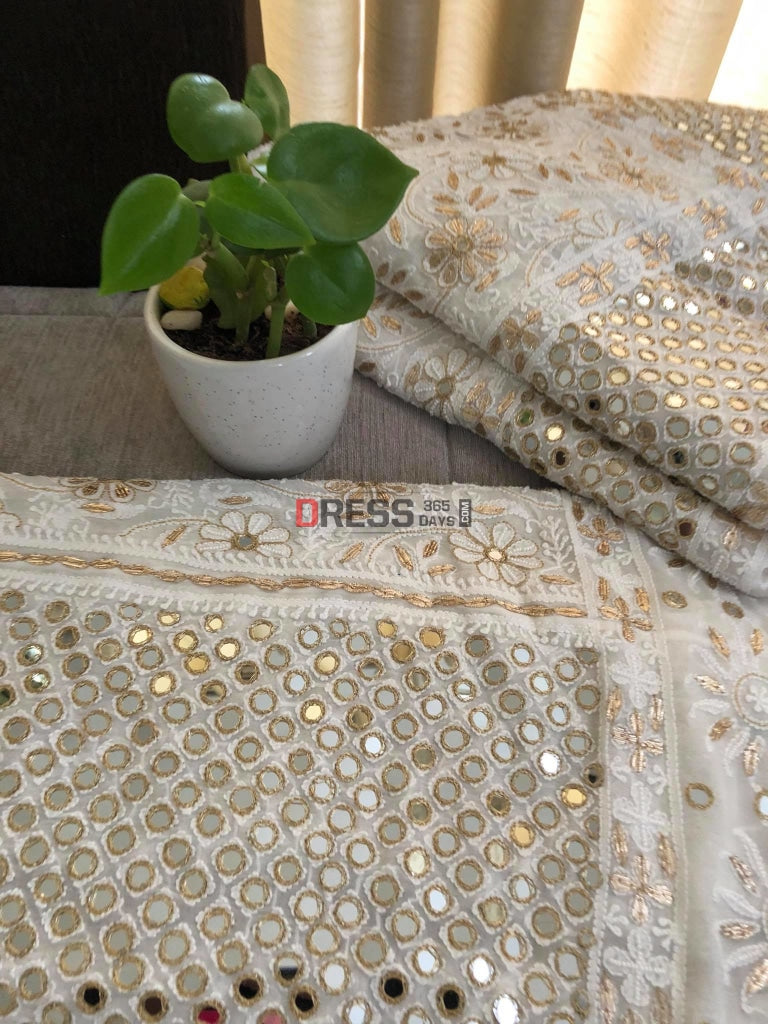 White Mirror And Gota Patti Chikankari Lehenga Set