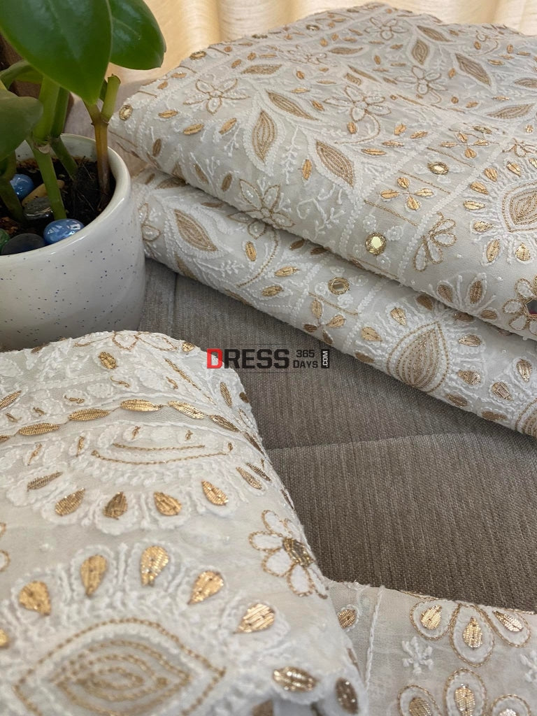 White Mirror Pearls & Gota Patti Chikankari Lehenga Set