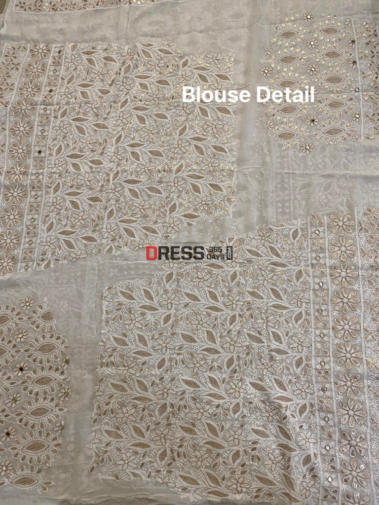 White Mirror Pearls & Gota Patti Chikankari Lehenga Set