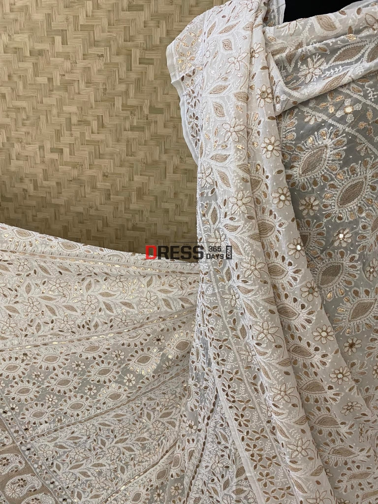 White Mirror Pearls & Gota Patti Chikankari Lehenga Set