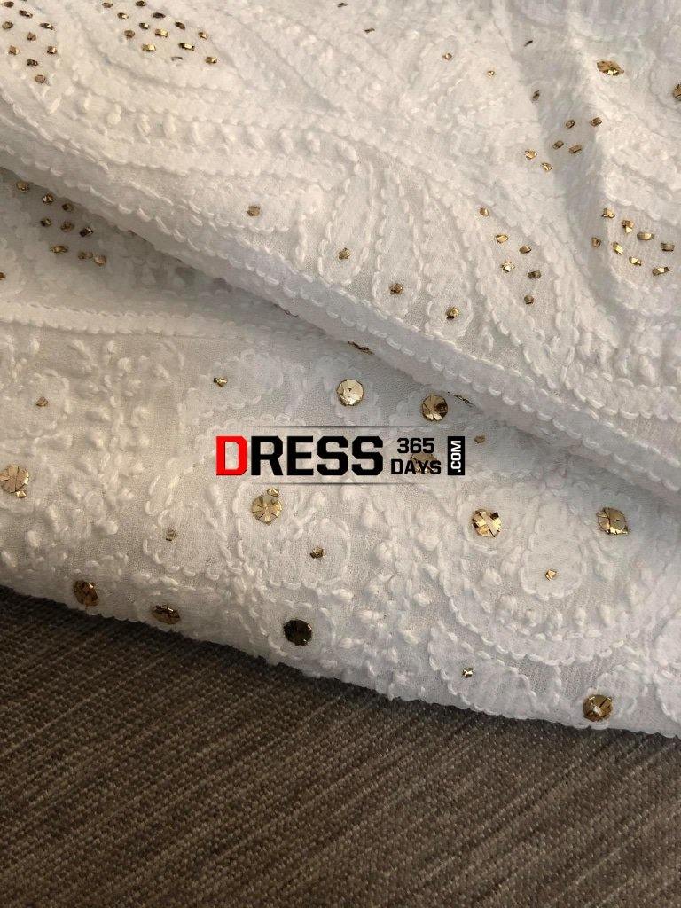 White Mukaish Chikankari Kurta Dupatta Suits
