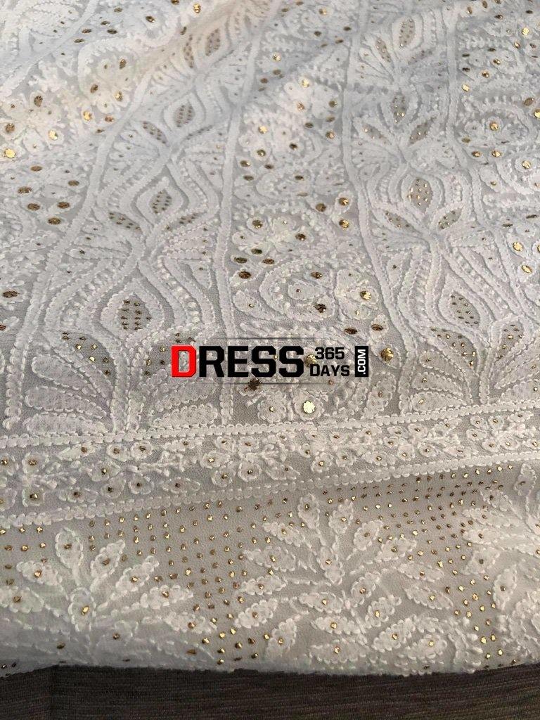 White Mukaish Chikankari Kurta Dupatta Suits