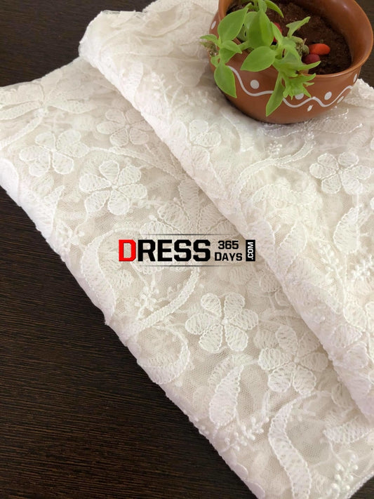 White Net Chikankari Dupatta