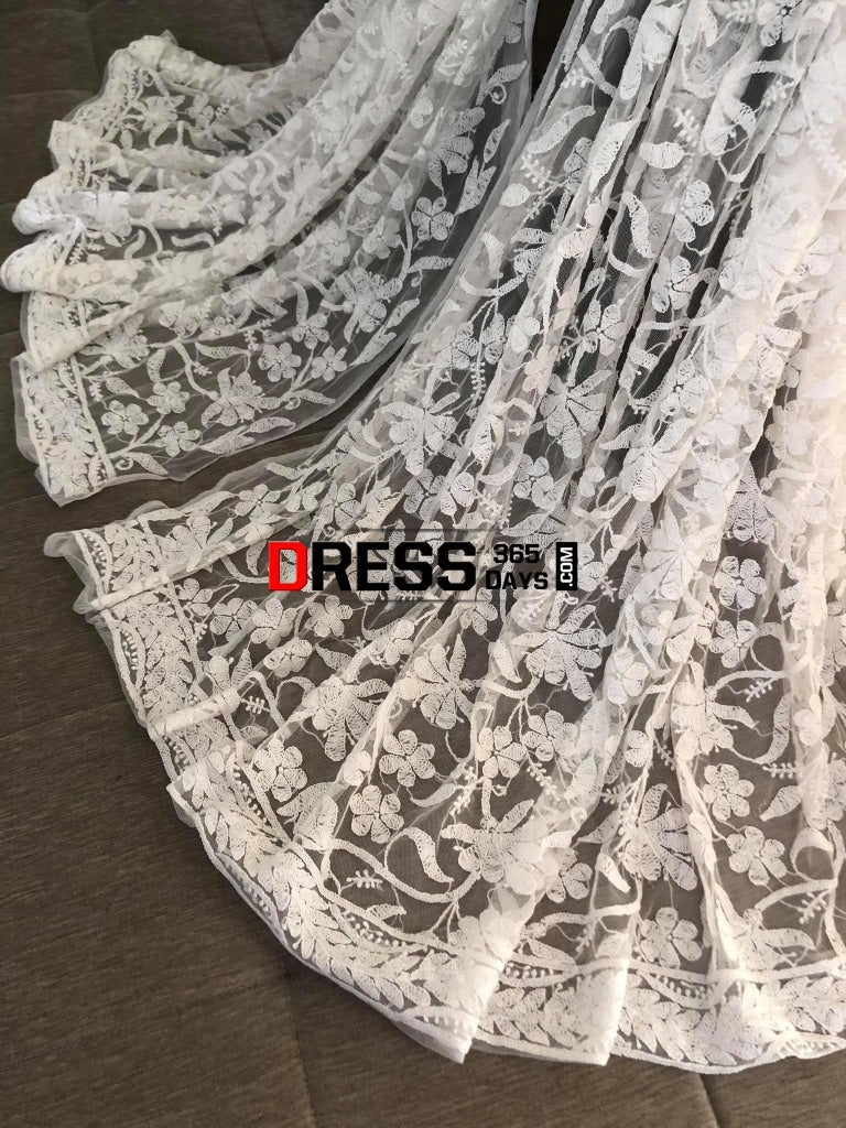 White Net Chikankari Dupatta