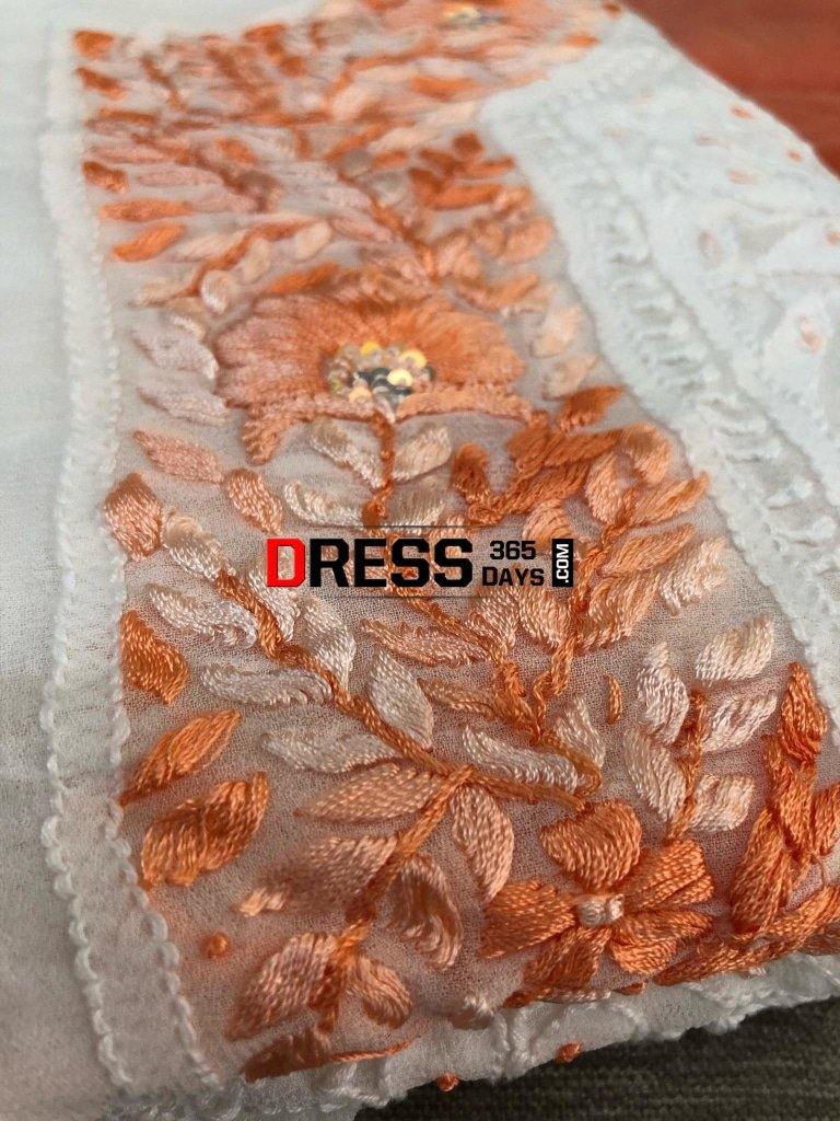 White Peach Parsi Gara Chikankari Suit Suits