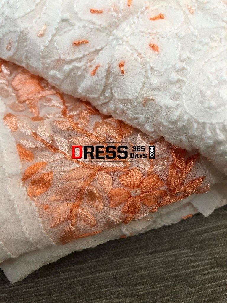 White Peach Parsi Gara Chikankari Suit Suits