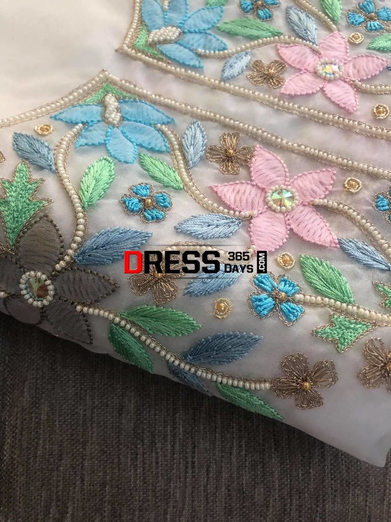 White Pearls Multicolour Chikankari Suit Suits