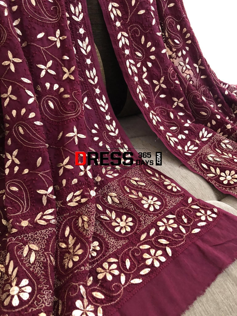 Wine Gota Patti Chikankari Dupatta