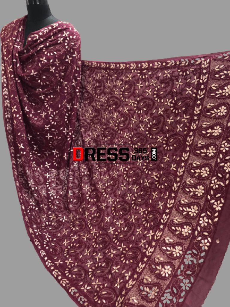 Wine Gota Patti Chikankari Dupatta