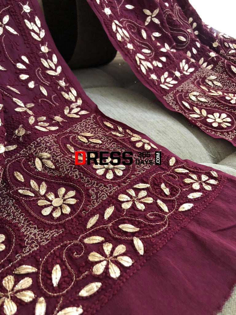 Wine Gota Patti Chikankari Dupatta