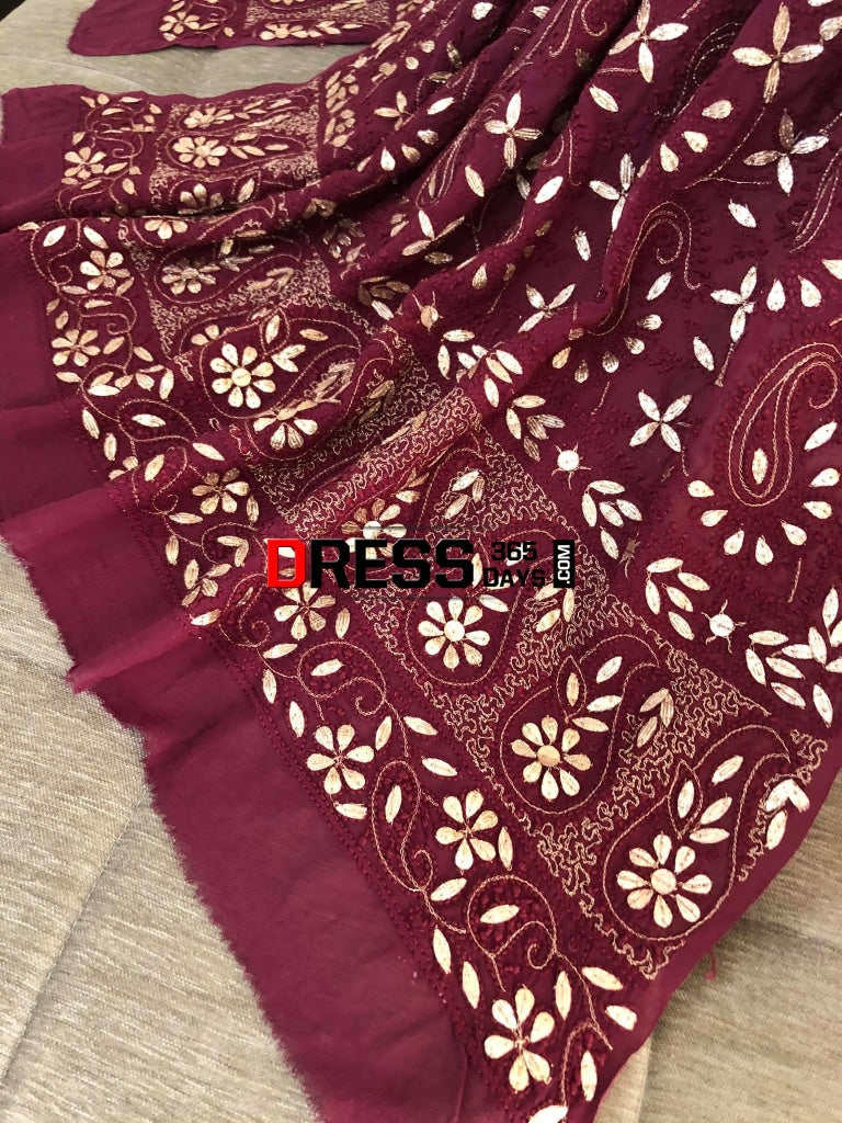Wine Gota Patti Chikankari Dupatta