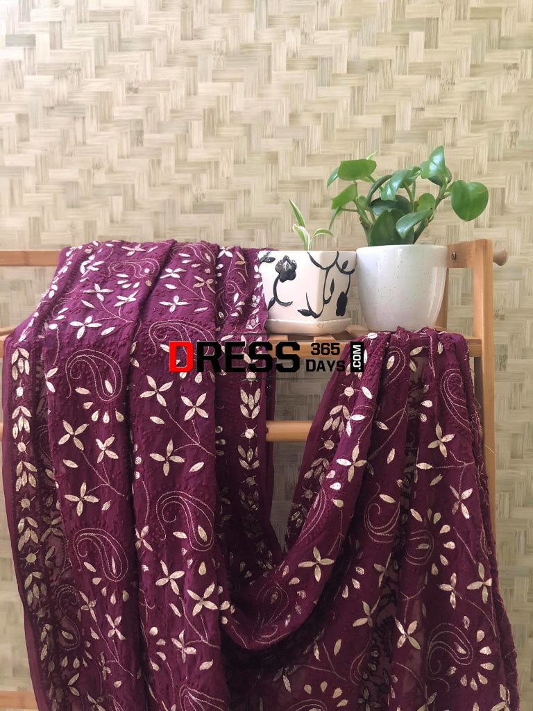 Wine Gota Patti Chikankari Dupatta