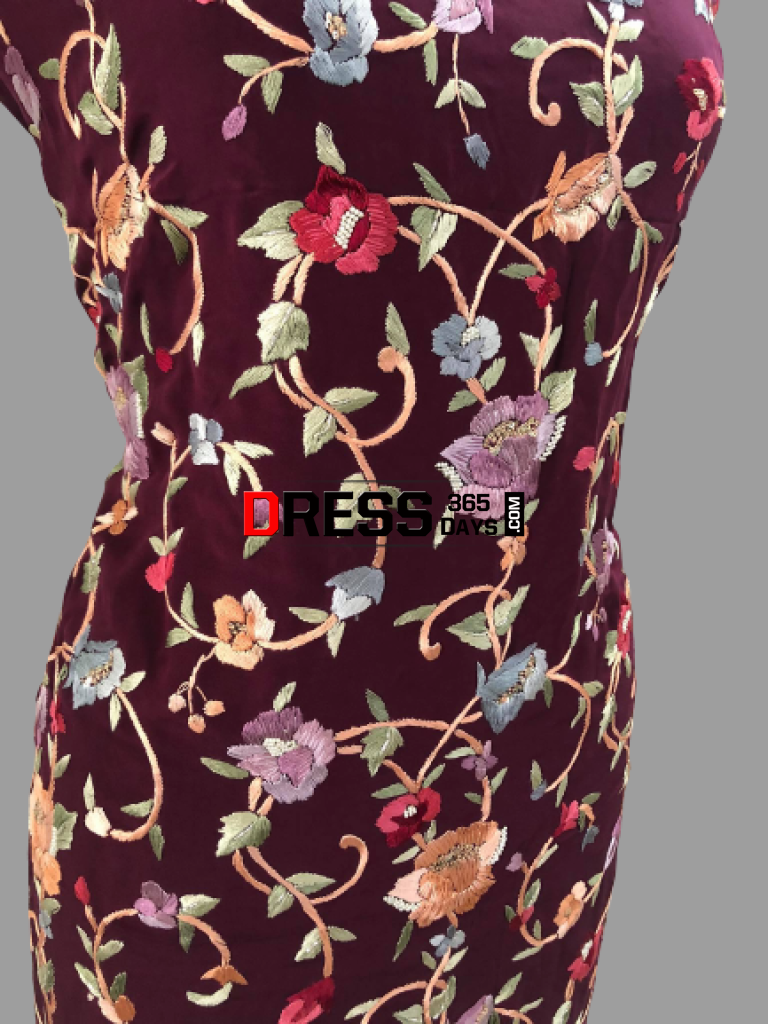 Wine Hand Embroidered Parsi Gara Three Piece Suit Suits
