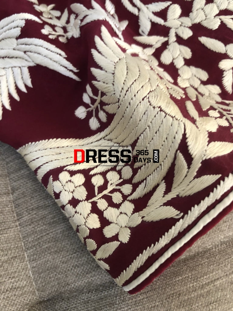 Wine & Ivory Hand Embroidered Parsi Gara Saree