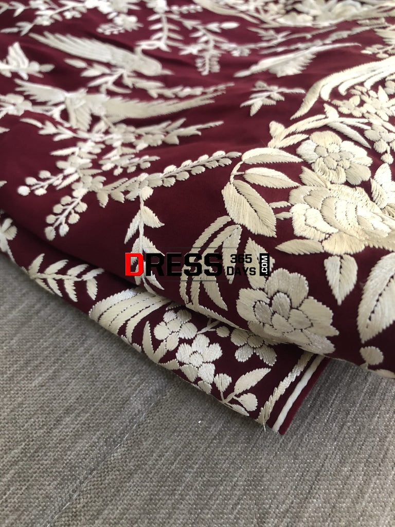 Wine & Ivory Hand Embroidered Parsi Gara Saree