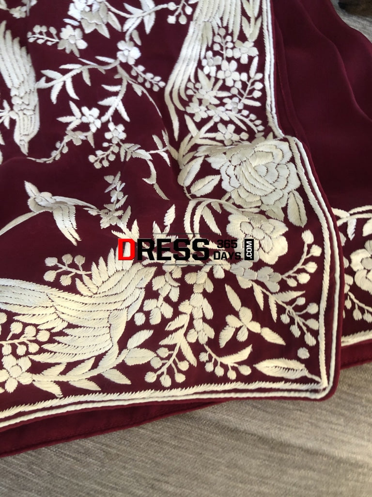 Wine & Ivory Hand Embroidered Parsi Gara Saree
