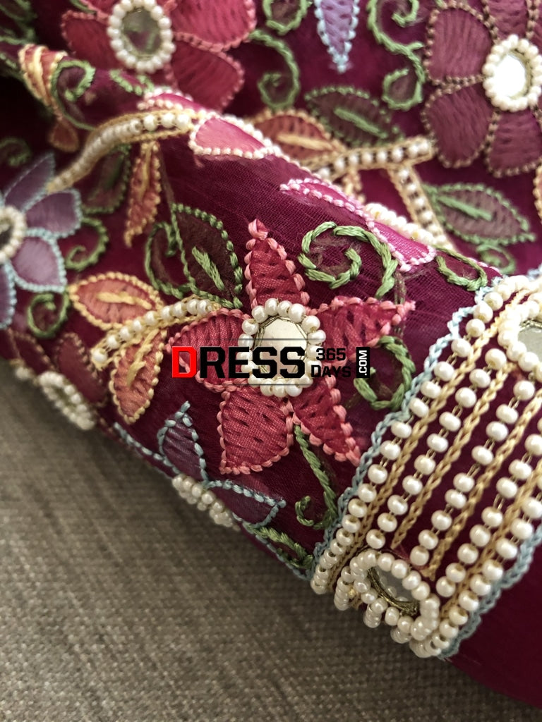 Wine Organza Pearl Chikankari Suit Suits