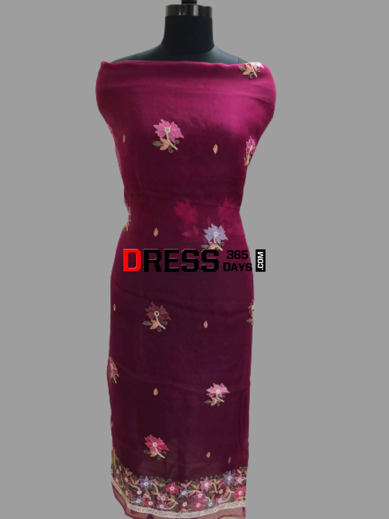 Wine Organza Pearl Chikankari Suit Suits
