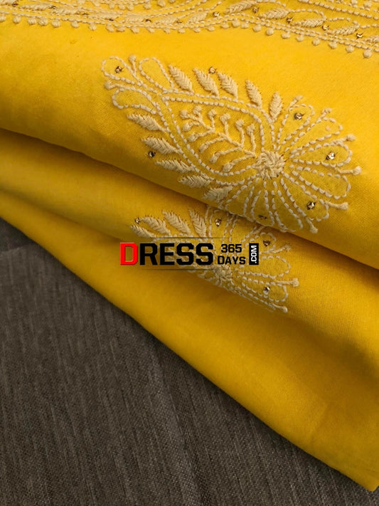 Yellow Chanderi Kamdani Suit Chikankari Suits