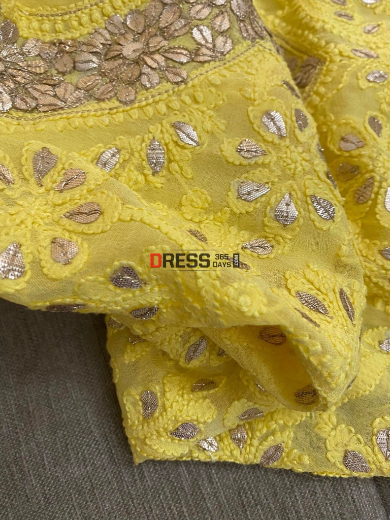 Yellow Chikankari Gota Patti Neckline Kurta Dupatta Set Suits