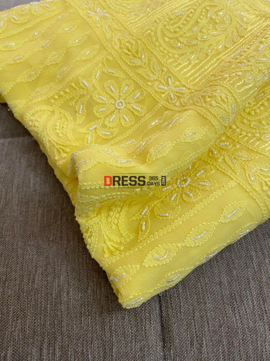 Yellow Chikankari Pearl Kurta Dupatta Set Suits