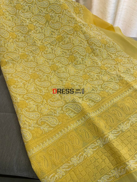 Yellow Cotton Chikankari Kurti Fabric (Kurti Only) Fabric