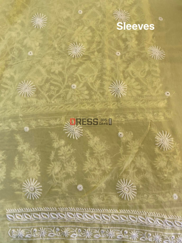 Yellow Fine Chikankari Jaali Front Back Embroidered Suit Suits