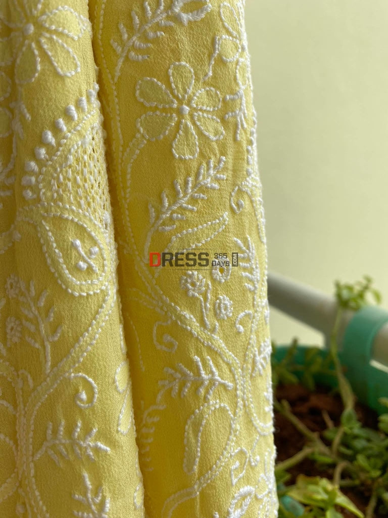 Yellow Fine Chikankari Jaali Front Back Embroidered Suit Suits