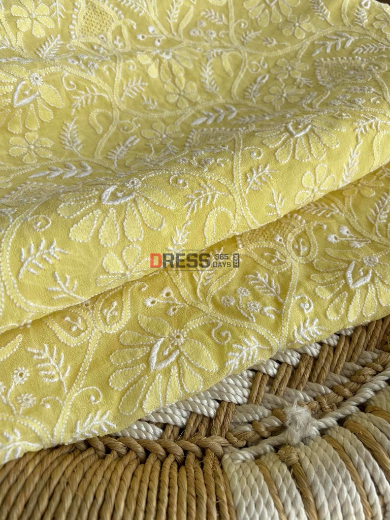 Yellow Fine Chikankari Jaali Front Back Embroidered Suit Suits