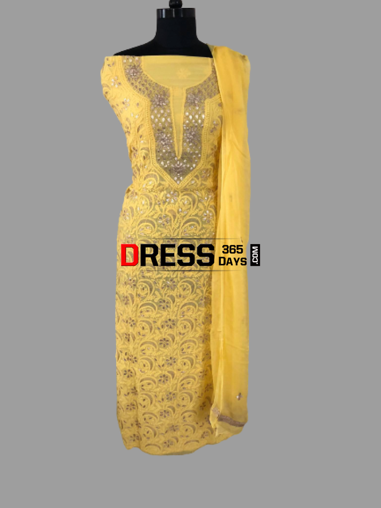 Yellow Gota Patti Georgette Chikankari Suit Suits