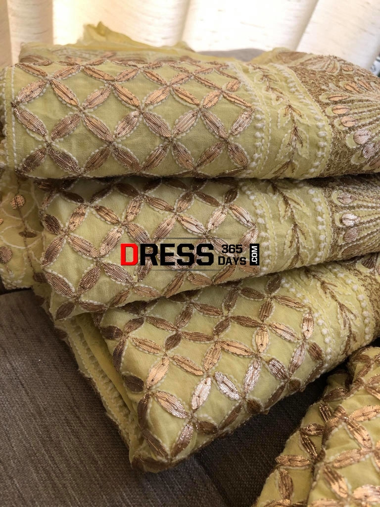 Yellow Gota Patti Lucknowi Chikankari Lehenga Set