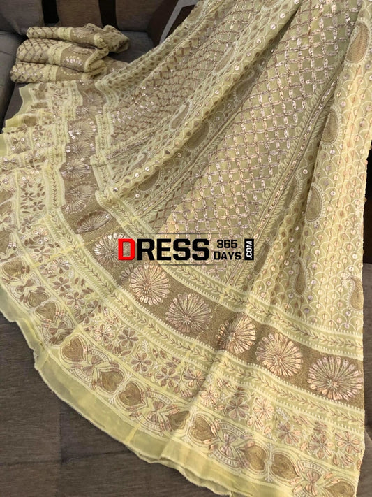 Yellow Gota Patti Lucknowi Chikankari Lehenga Set