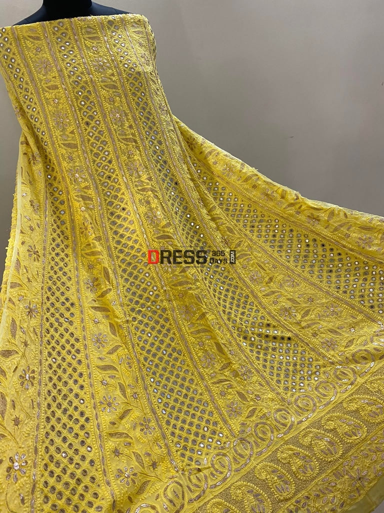 Yellow Gota Patti & Mirror Work Chikankari Anarkali Suit