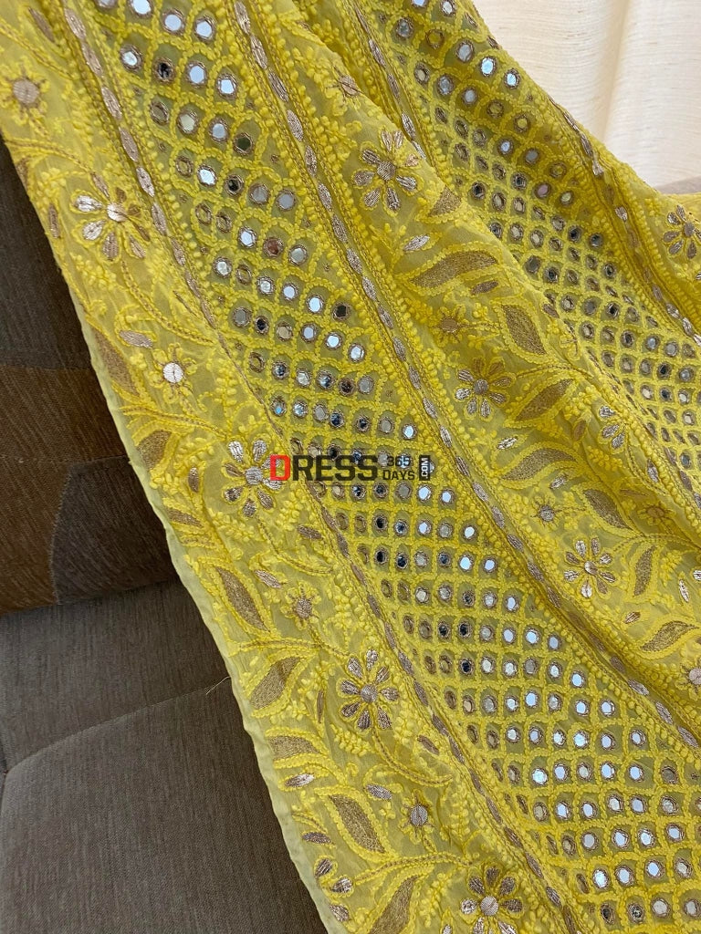 Yellow Gota Patti & Mirror Work Chikankari Anarkali Suit
