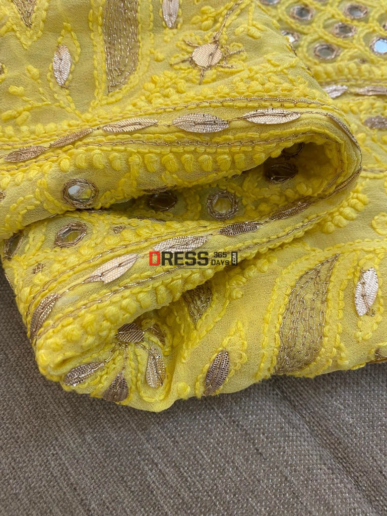 Yellow Gota Patti & Mirror Work Chikankari Anarkali Suit