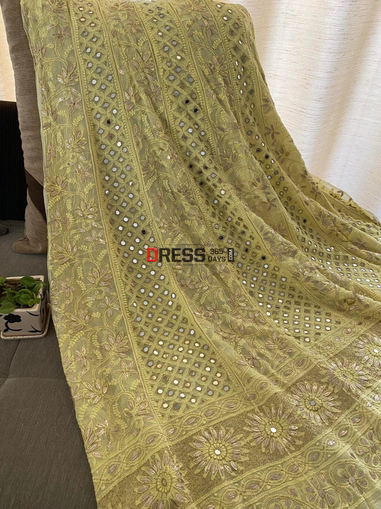 Yellow Gota Patti & Mirror Work Lucknowi Anarkali Suit Chikankari