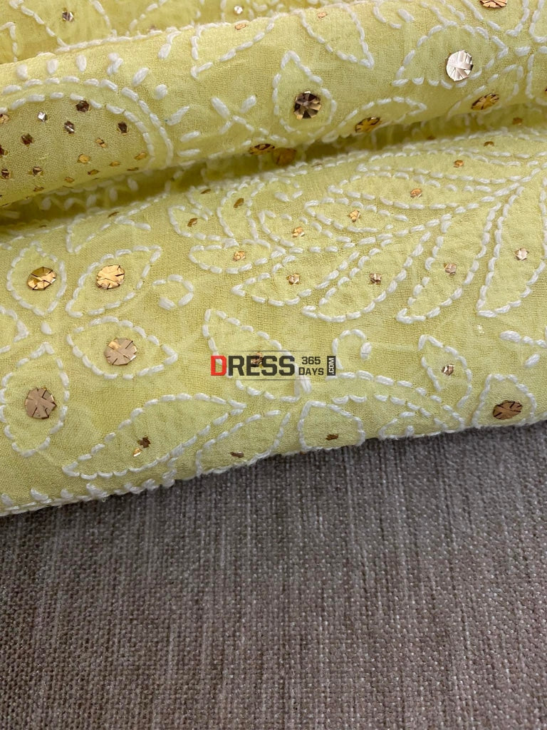 Yellow Kamdani Chikankari Saree