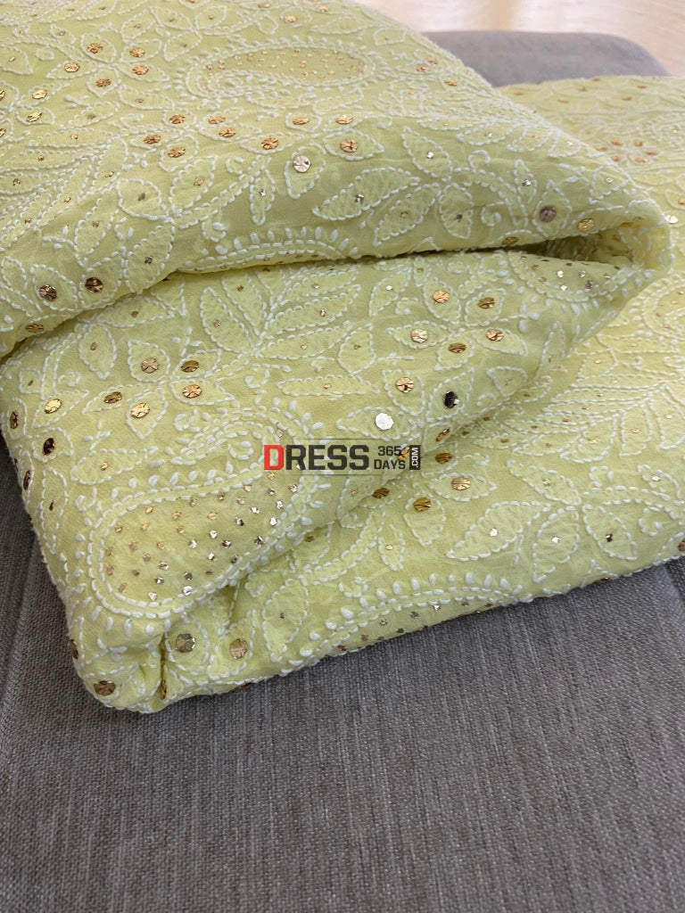 Yellow Kamdani Chikankari Saree