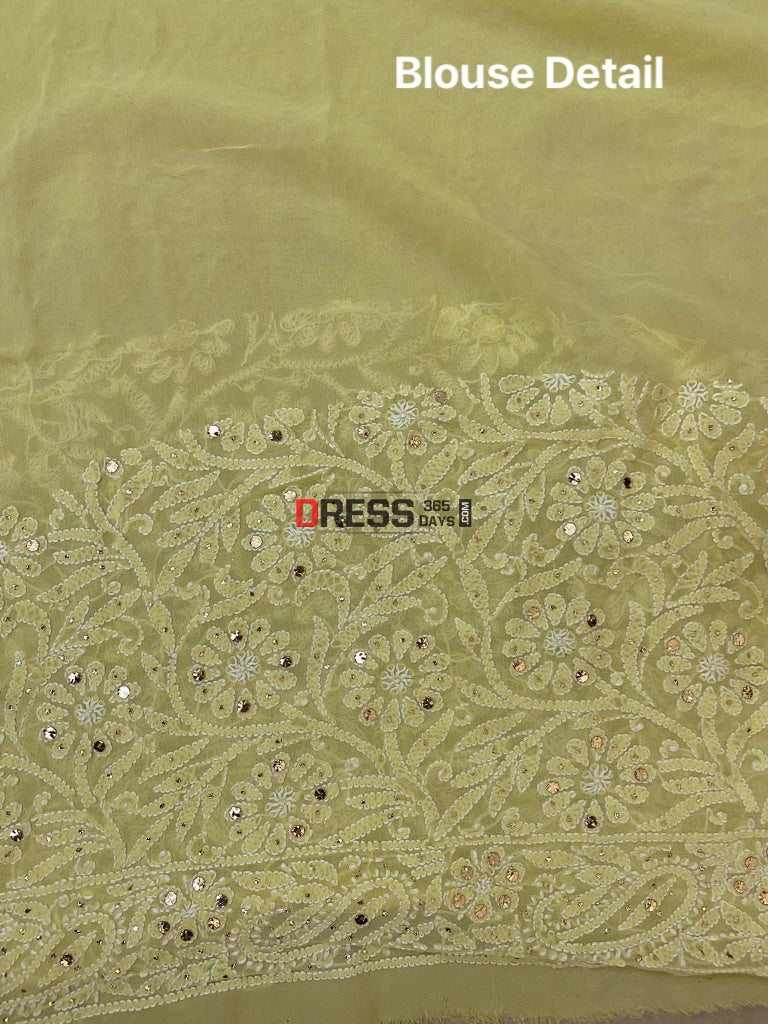 Yellow Kamdani Chikankari Saree