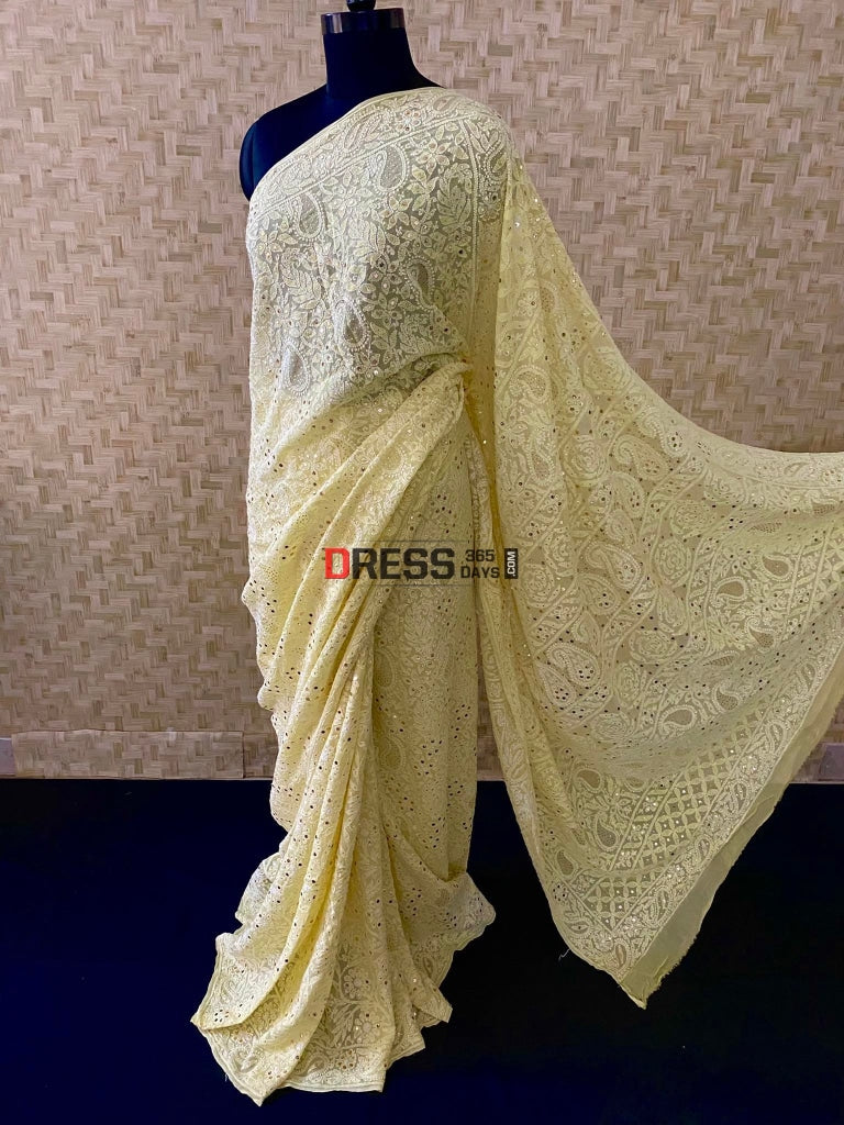 Yellow Kamdani Chikankari Saree