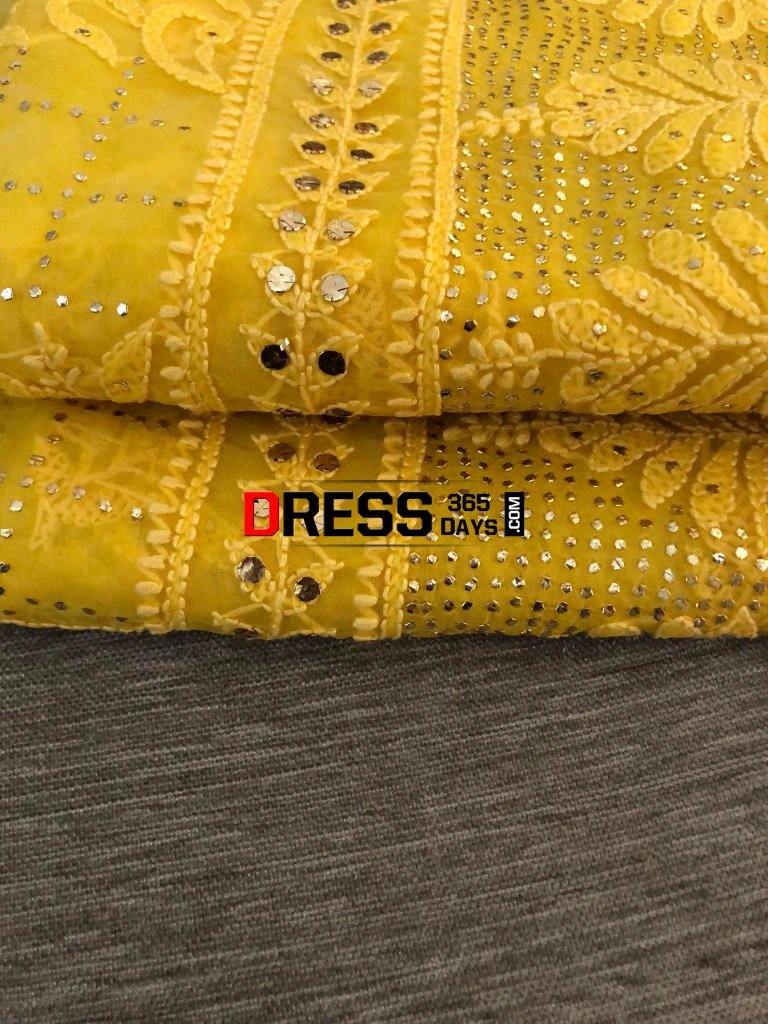Yellow Lucknow Chikankari Suit With Mukaish Suits