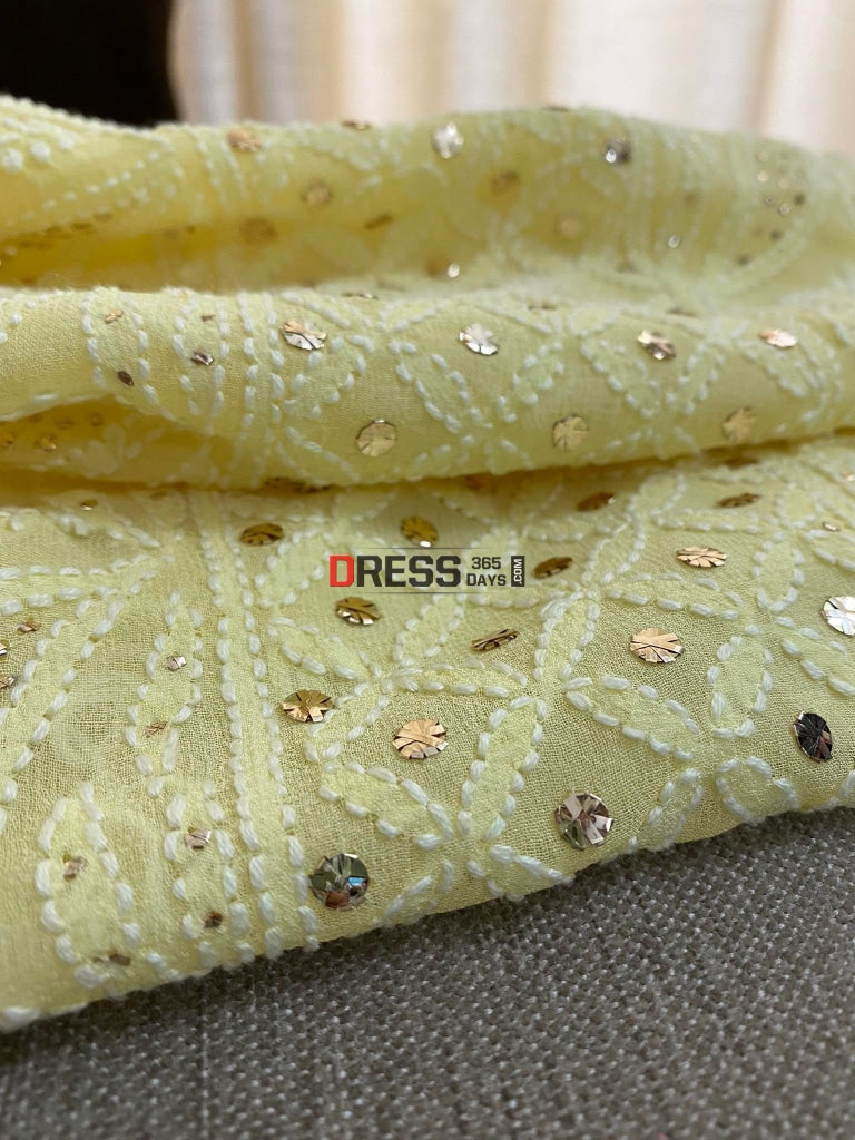 Yellow Lucknowi Chikankari Mukaish Suit Suits