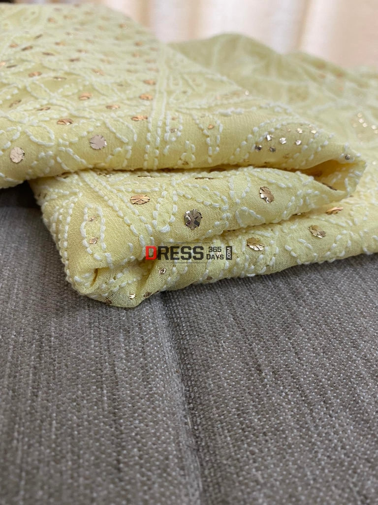 Yellow Lucknowi Chikankari Mukaish Suit Suits