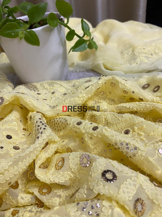 Yellow Lucknowi Chikankari Ring Mukaish Suit Suits