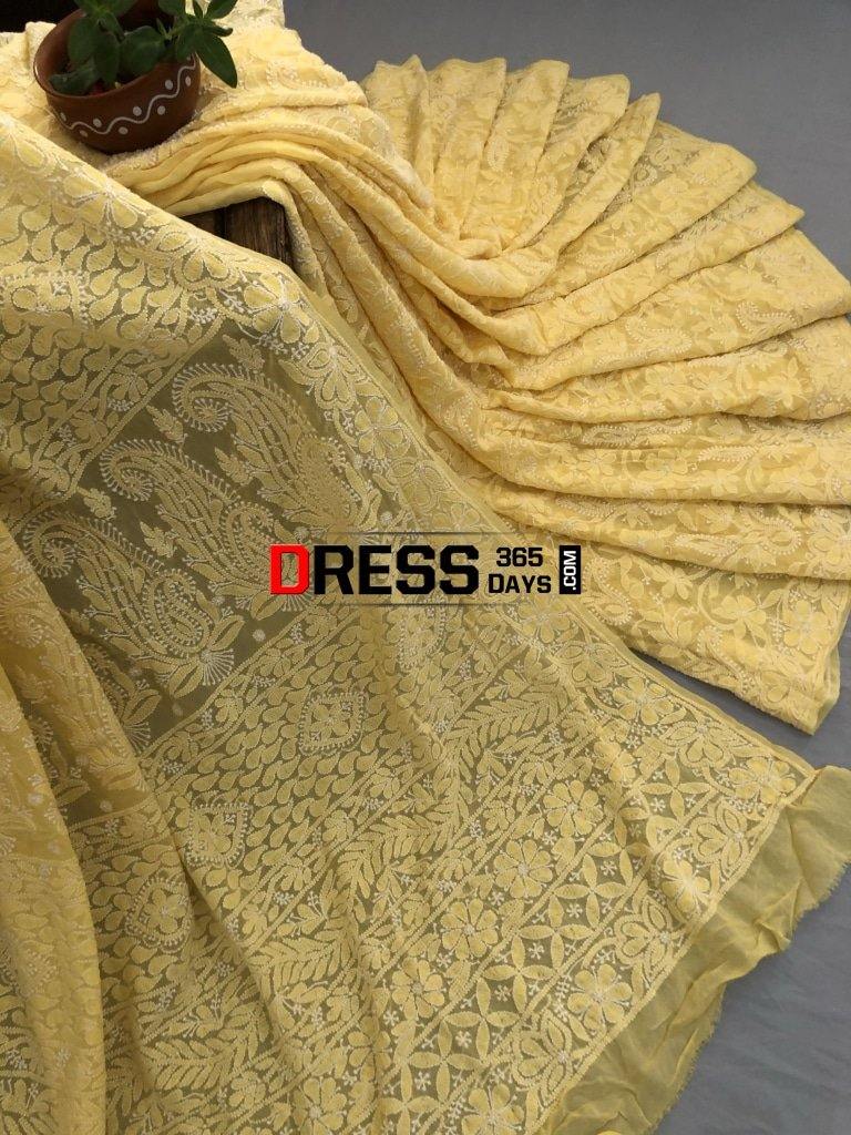 Yellow Lucknowi Chikankari Saree