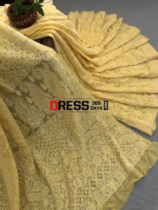 Yellow Lucknowi Chikankari Saree