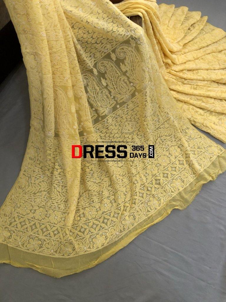 Yellow Lucknowi Chikankari Saree